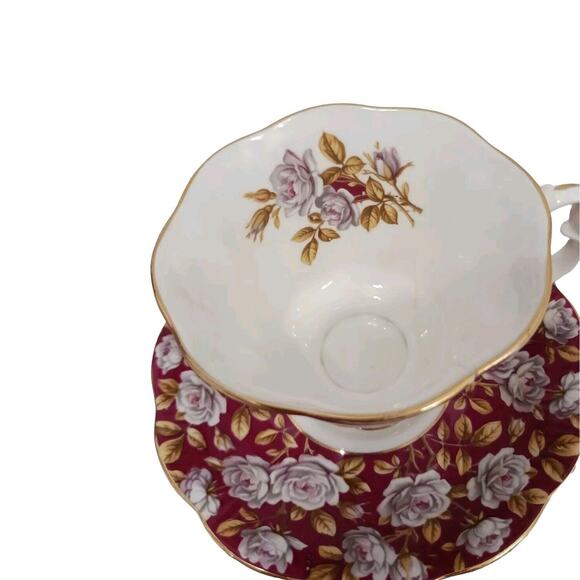 Royal Albert 1 SAUCER Merrie England Series Balmoral Dark Red ROSES Replacement - Picture 4 of 8